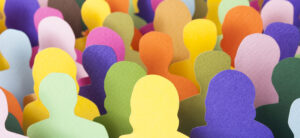 Colored drawing of a crowd of people